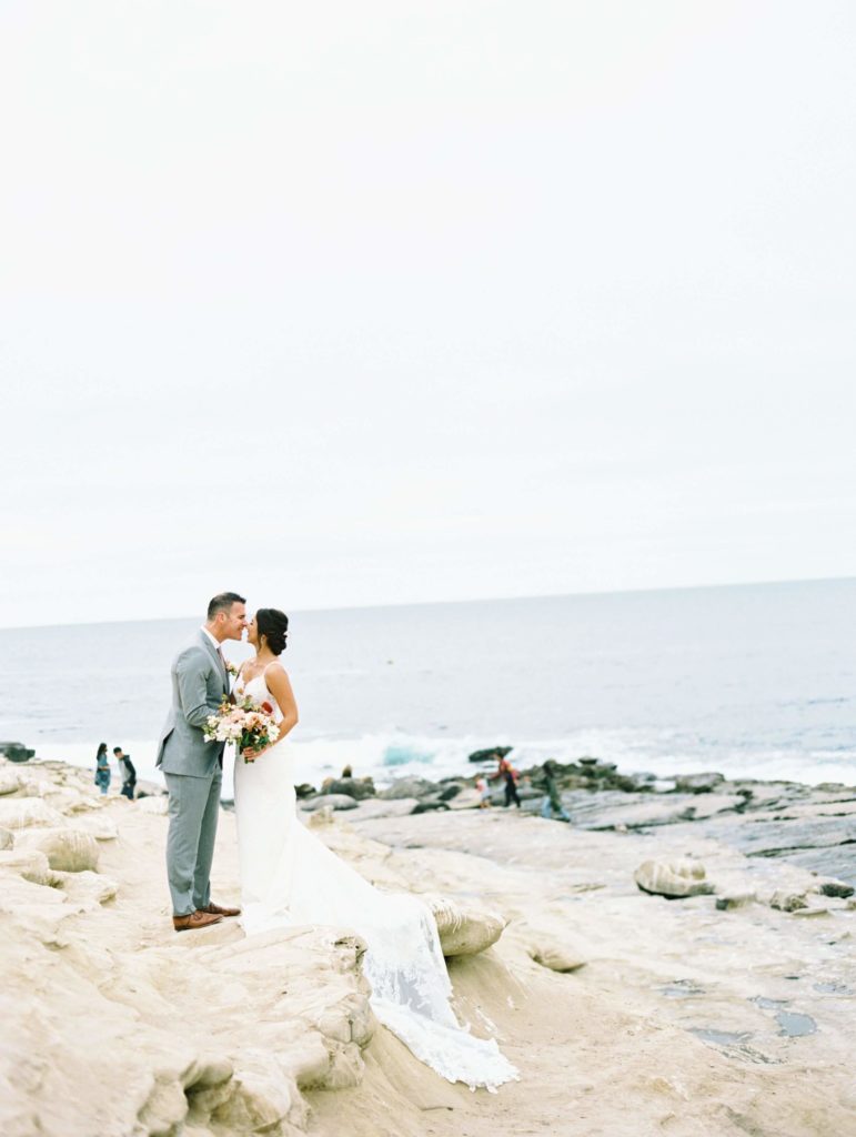 La Jolla Beach wedding bride and groom