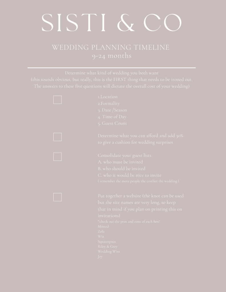 Planning a Wedding Timeline Checklist